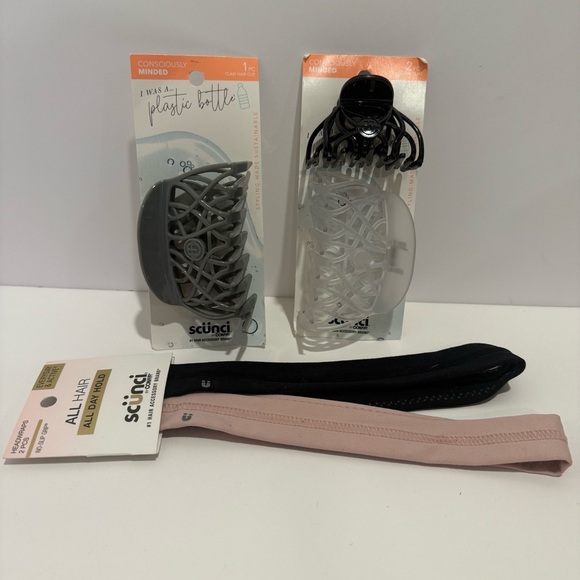 Scünci Eco-Friendly Hair Accessory Set – Claw Clips & Headwraps Ping Black Gray - Picture 1 of 4